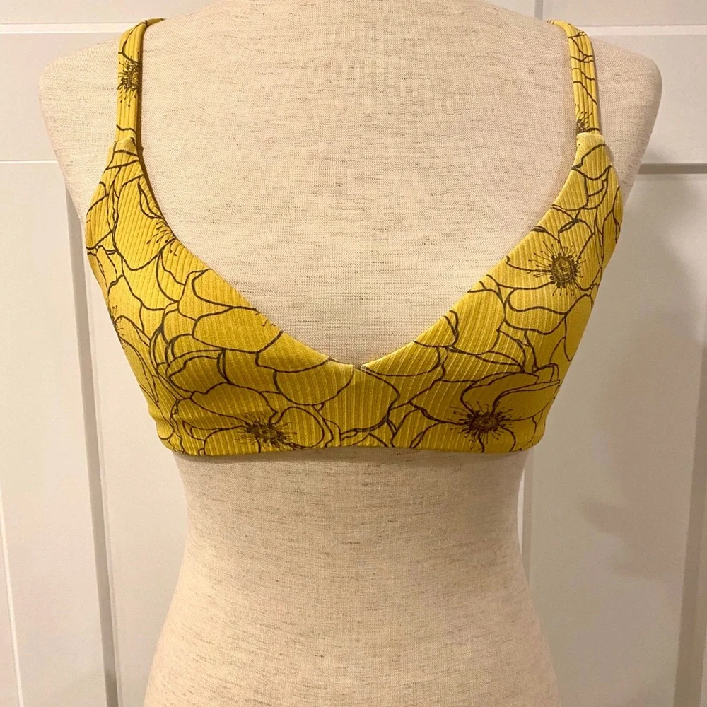 Boys + Arrows Yellow Floral Ribbed Bikini Top - Picture 2 of 5